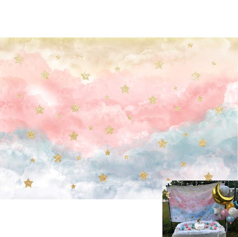 DASHAN 7x5ft Polyester Clouds Twinkle Twinkle Little Star Gender Reveal Backdrop Star Baby Shower Girl Cake Smash 1st Birthday Photography Background Tea Party Newborn First Birthday Youtube PhotoProp - Image 4